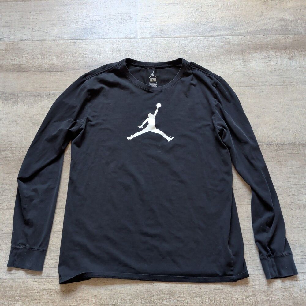 ​Jordan Brand Dri-Fit Long Sleeve Shirt Mens Large Black White Jumpman Graphic